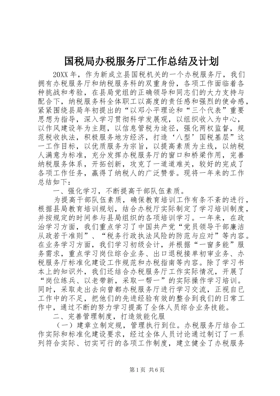 2024年国税局办税服务厅工作总结及计划_第1页