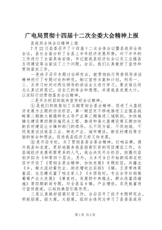 2024年广电局贯彻十四届十二次全委大会精神上报