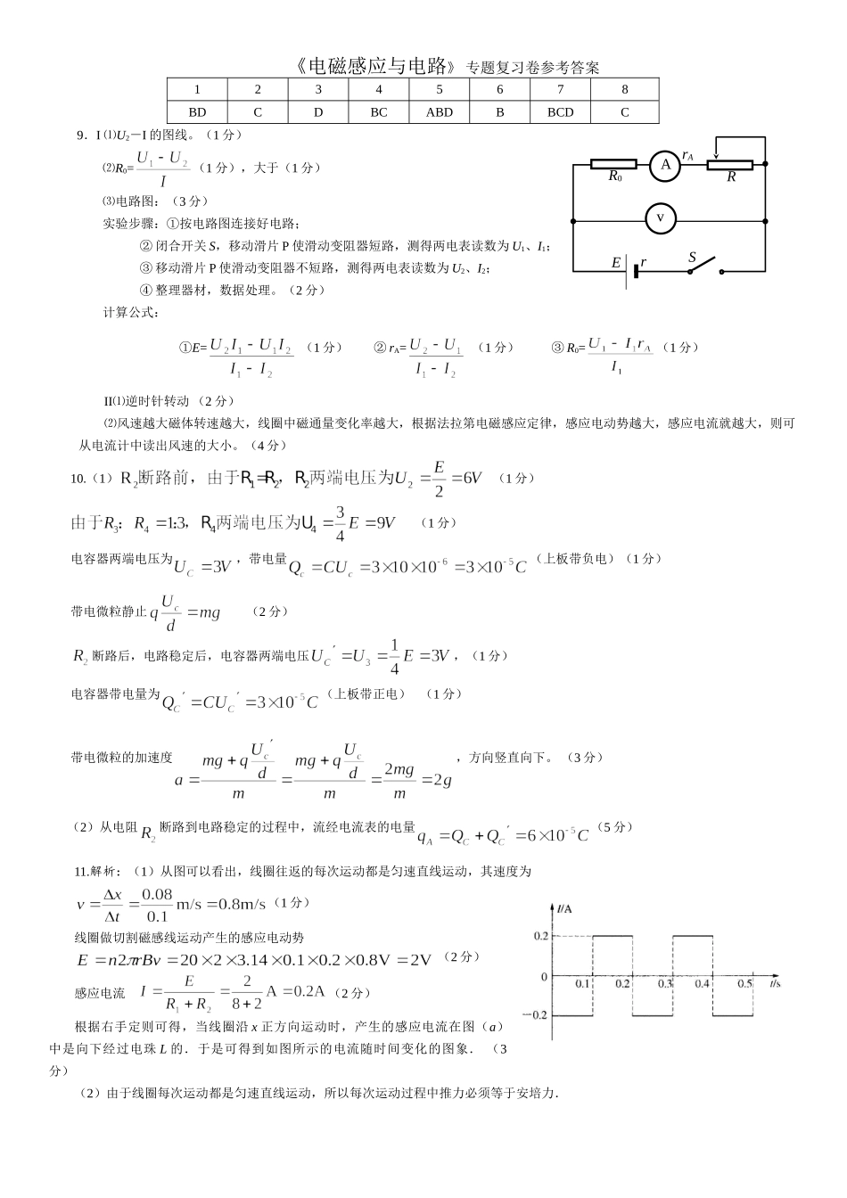 《电磁感应与电路》 专题复习卷参考答案_第1页