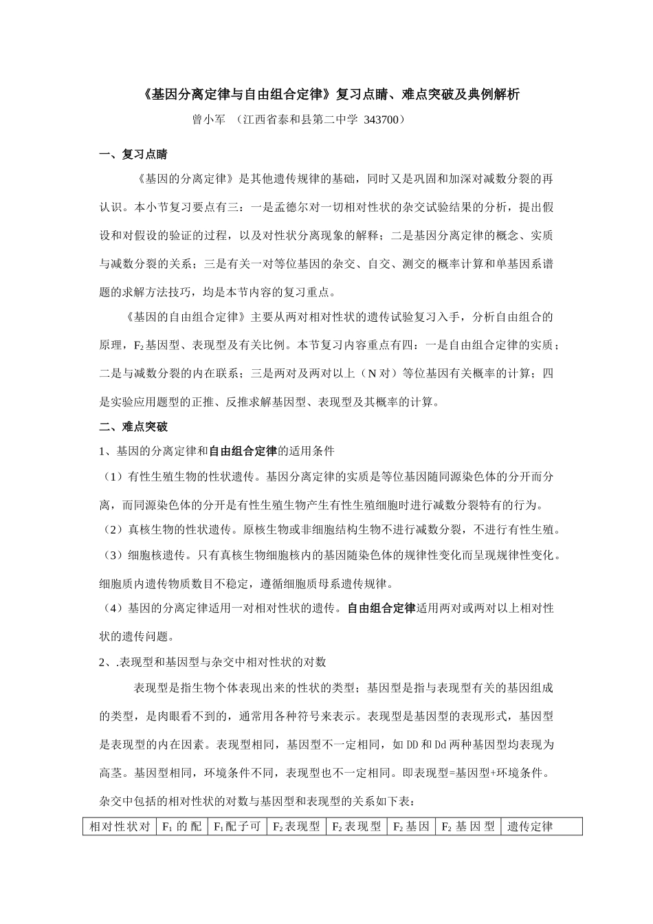 《基因分离定律与自由组合定律》复习点睛、难点突破及典例解析_第1页
