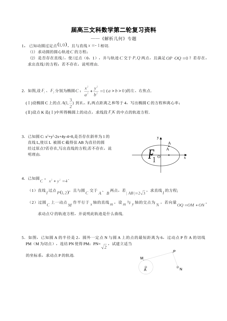 《解析几何》专题(文科)高三理科数学第二轮复习资料_第1页