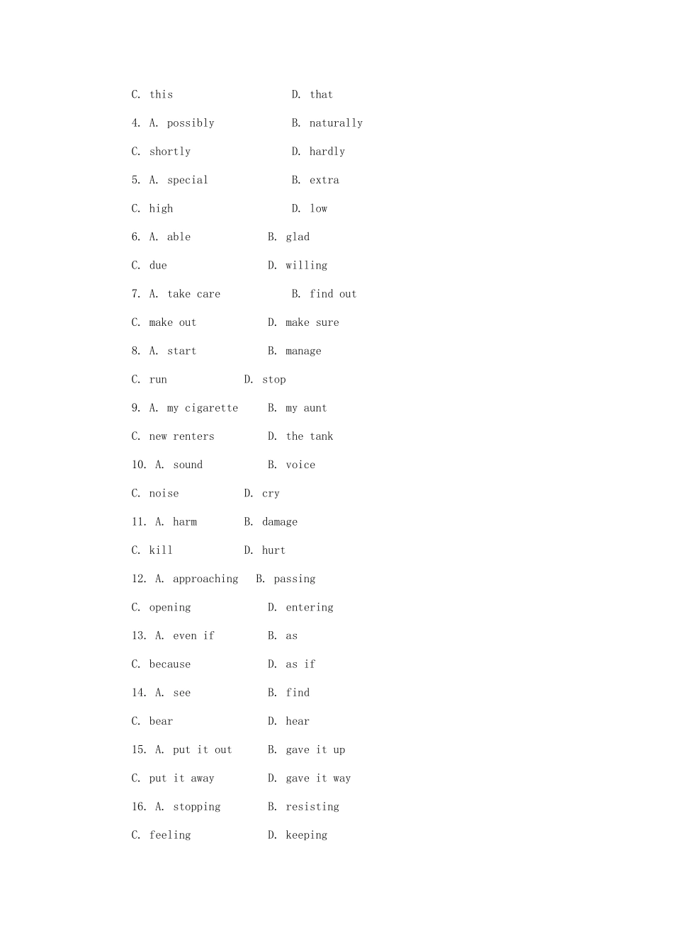 《名师一号》高三英语二轮 三轮总复习重点突破 专题二 完形填空 试题分析与技巧点拨优秀试题热身_第2页