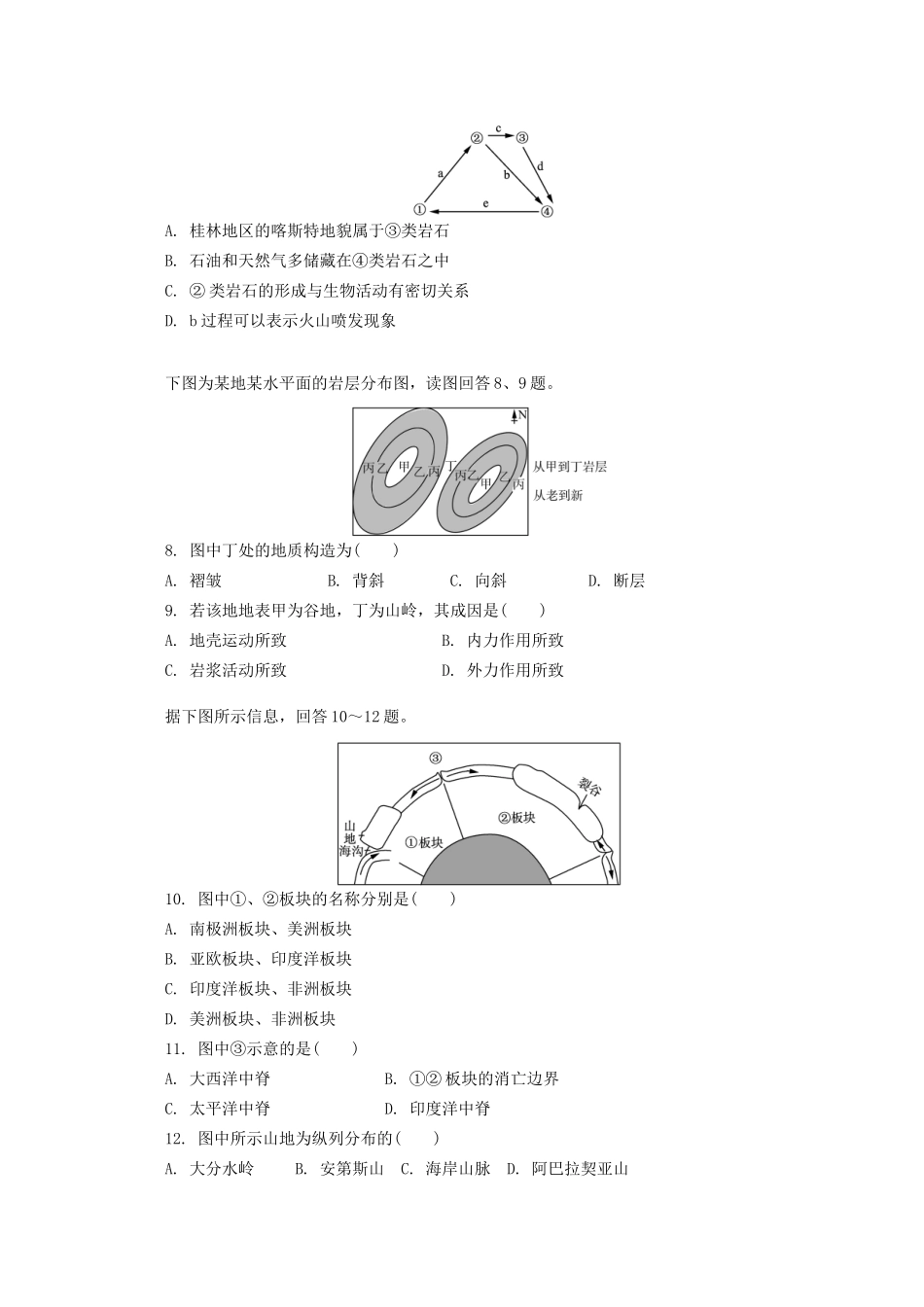 《学案与测评》高考地理一轮复习 第四章地表形态的塑造单元达标 新人教版必修1_第2页