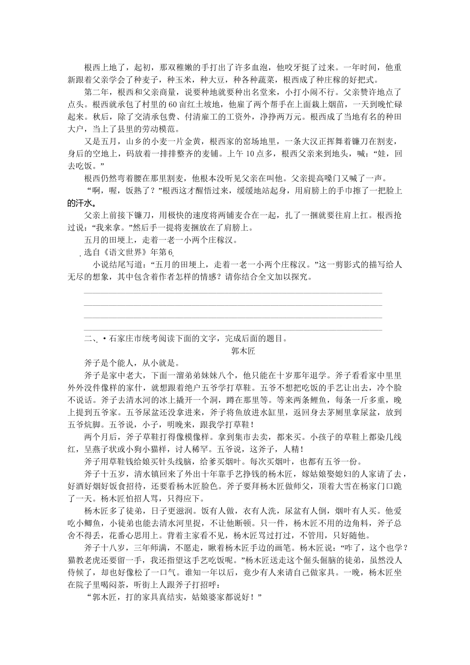 《金版新学案》高三语文一轮 第3部分 现代文阅读 专题19 小说阅读第五节 主旨和意蕴精品练习 大纲版人教版_第2页