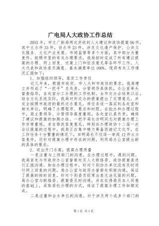 2024年广电局人大政协工作总结