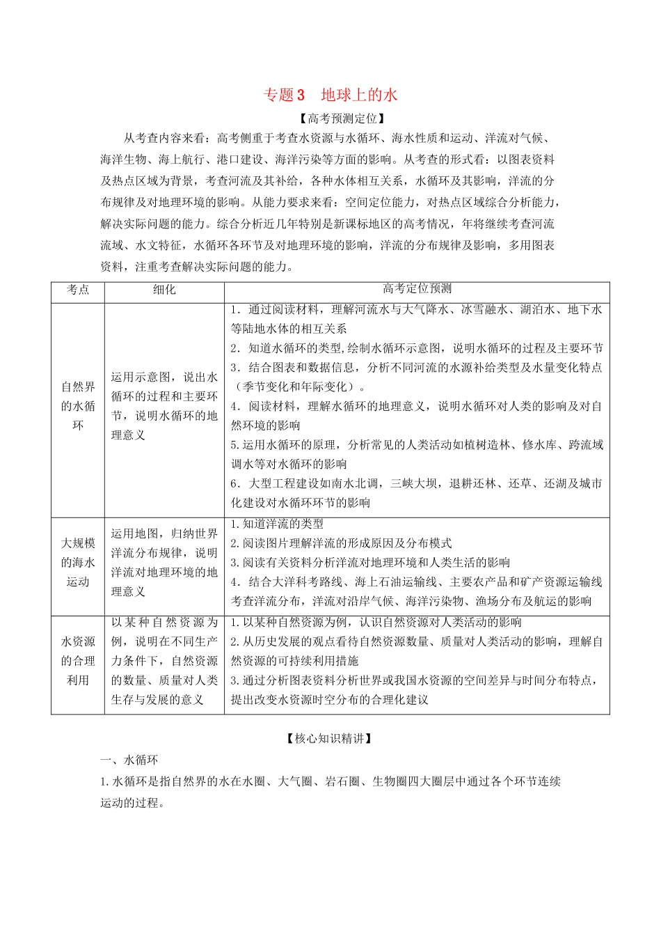 高考地理 精品系列 专题3 地球上的水（版）_第1页