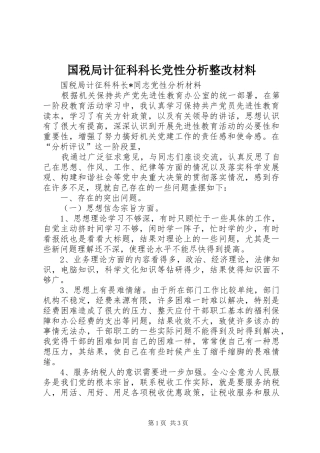 2024年国税局计征科科长党性分析整改材料