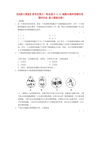 高考生物大一轮总复习 4.12 减数分裂和受精作用课时作业 新人教必修1 