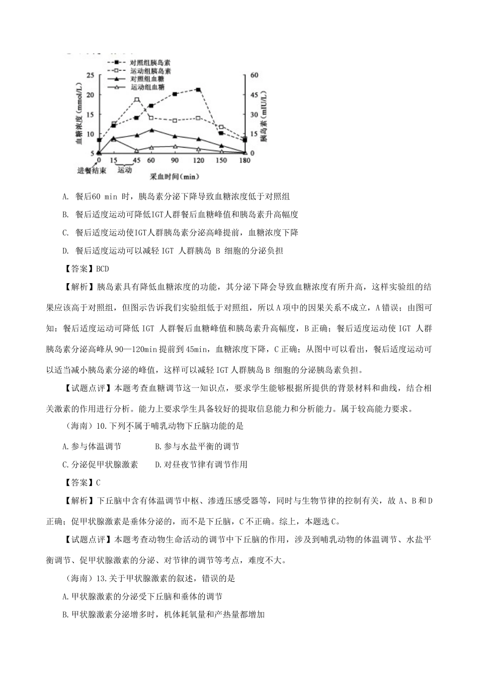 高考生物真题按知识点分类汇编 体温调节、水盐调节和血糖调节_第3页