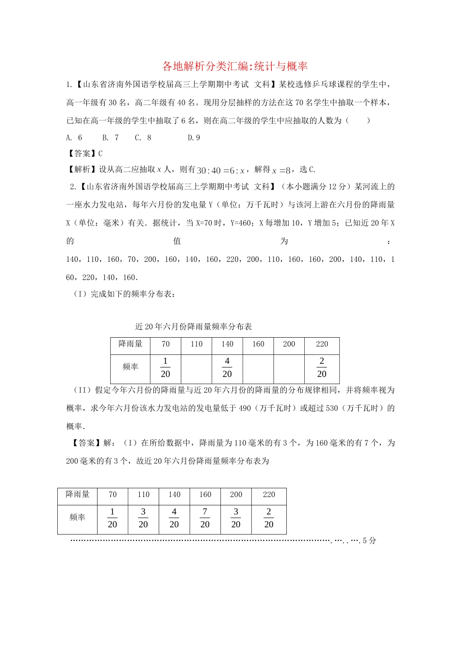 高考数学各地名校试题解析分类汇编（一）10 统计与概率 文_第1页