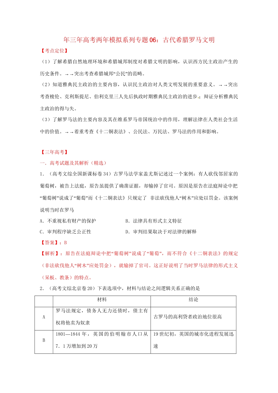 高考历史 系列专题06 古代希腊罗马文明_第1页