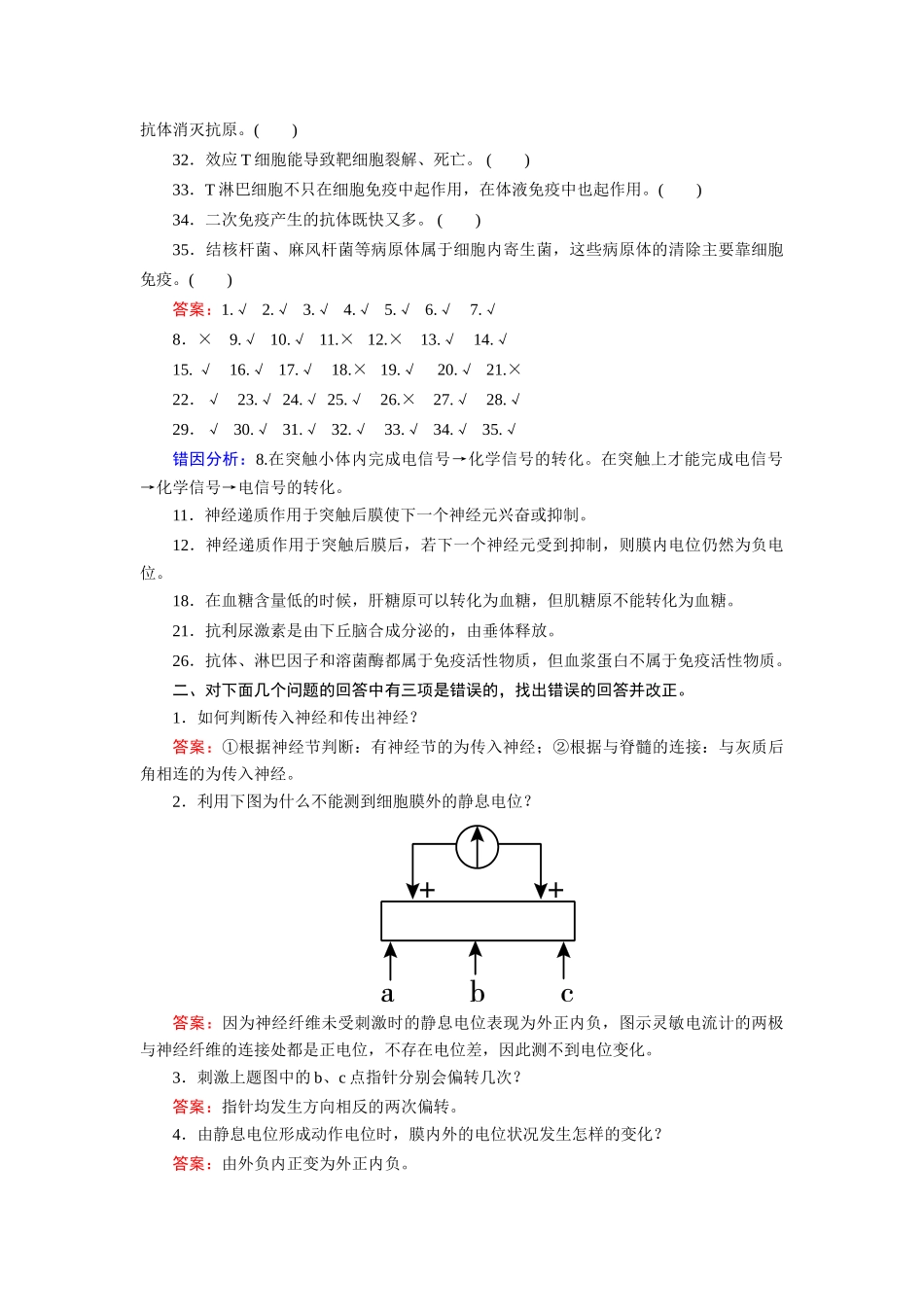 高考生物 回扣专练系列 回扣练8 人和高等动物生命活动的调节_第2页