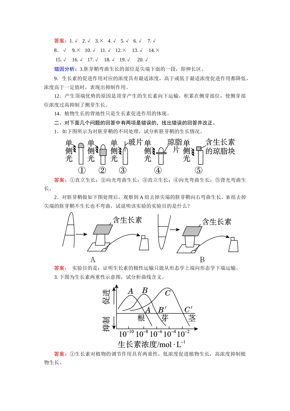 高考生物 回扣专练系列 回扣练9 植物的激素调节_第2页