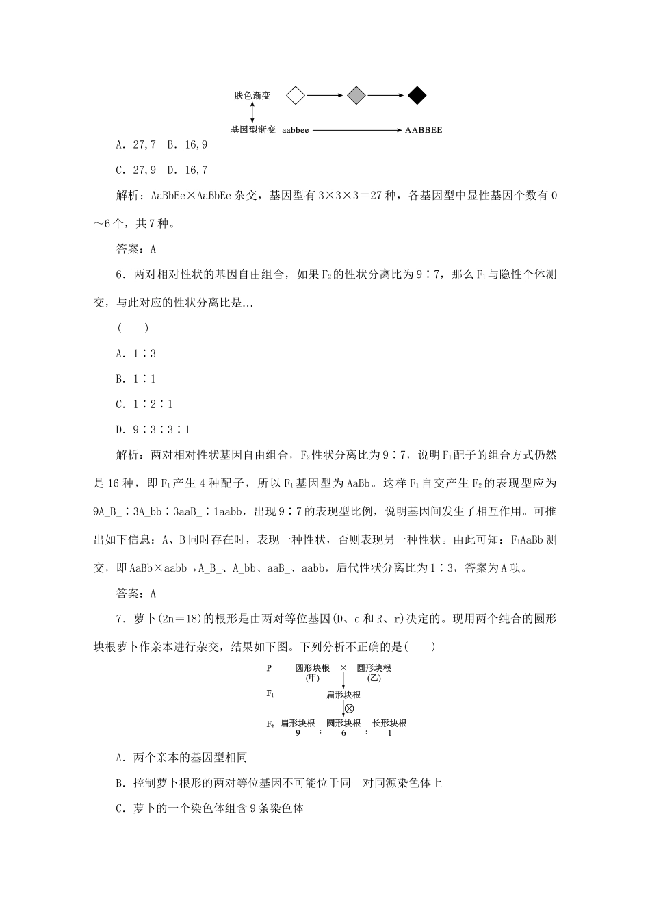 高中生物总复习 第一章 第二节 孟德尔的豌豆杂交实验（二）课时训练 新人教版必修2_第3页