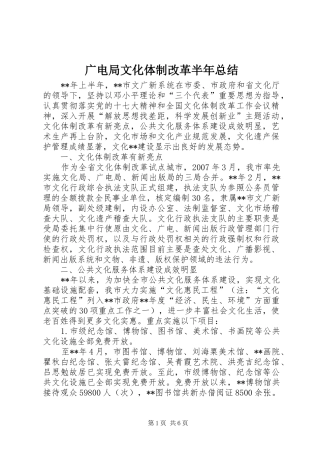 2024年广电局文化体制改革半年总结