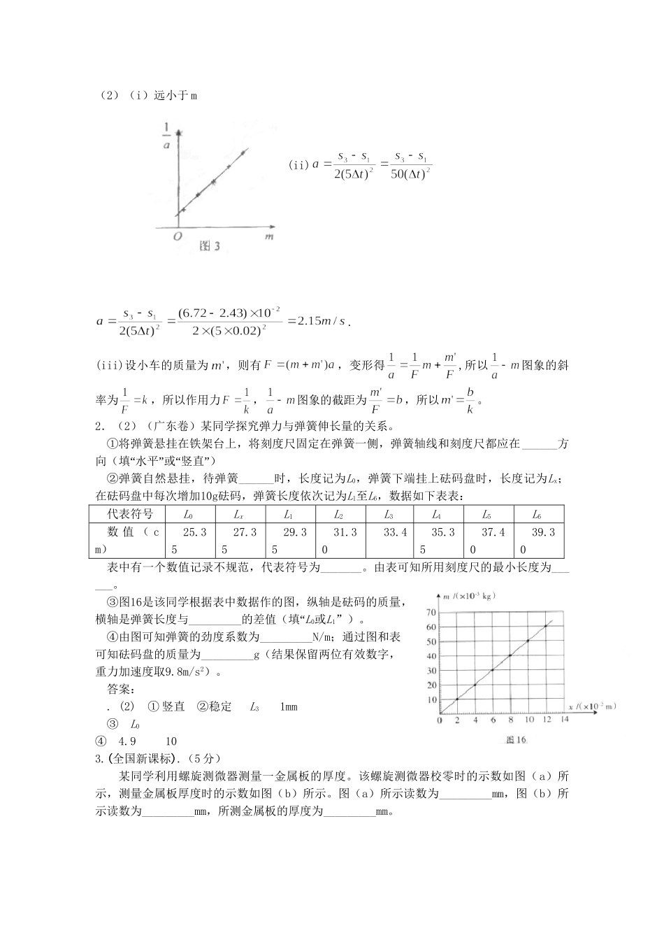 高考物理 力学实验精品试题_第2页