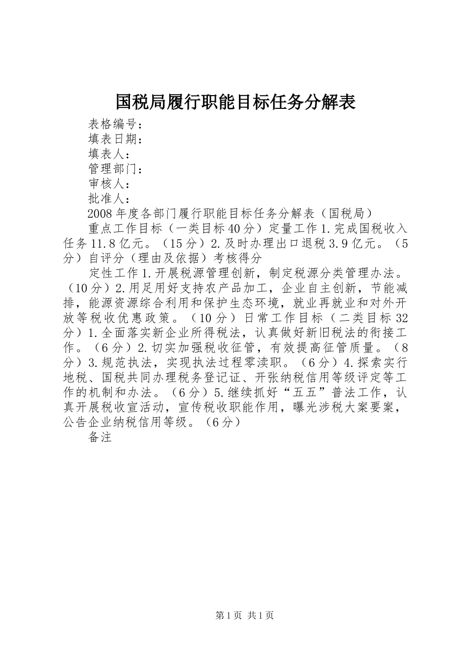 2024年国税局履行职能目标任务分解表_第1页