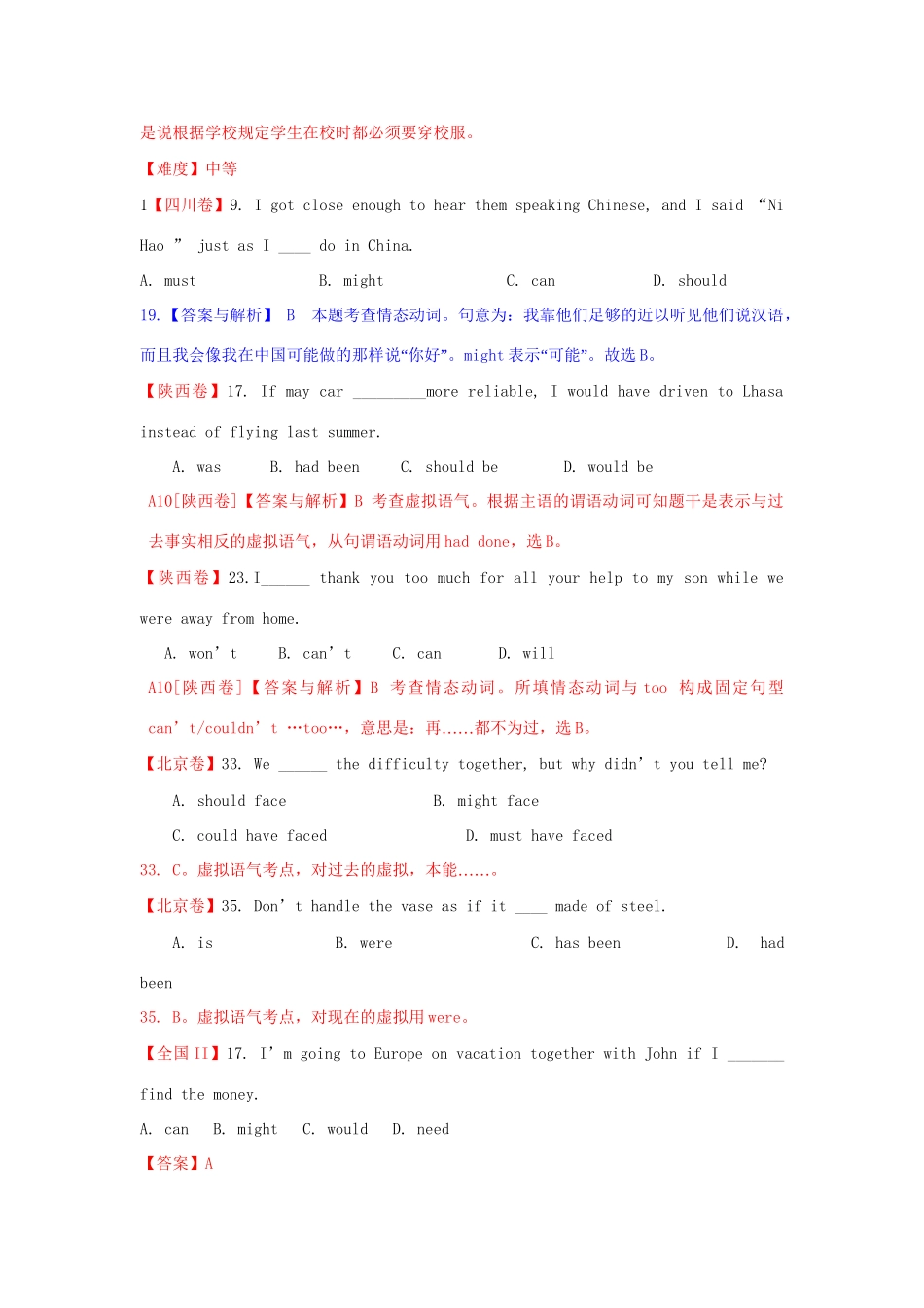 高考英语 单项填空 情态动词和虚拟语气精品试题_第2页