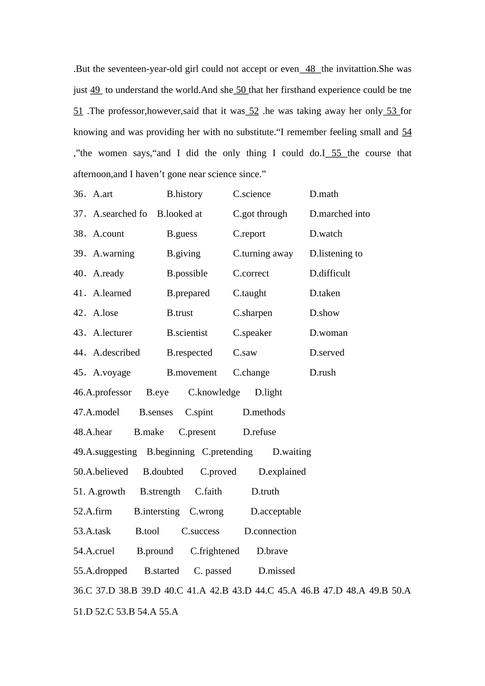 高考英语 完形填空之夹叙夹议类最新试题汇编_第3页