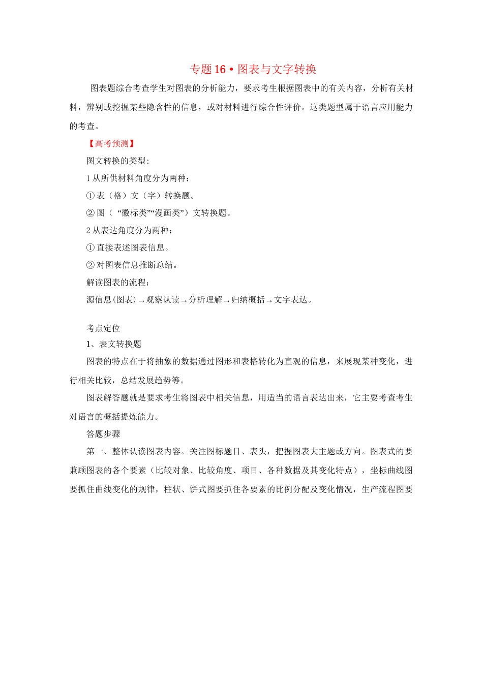 高考语文 精品系列 专题16图表与文字转换（版）_第1页