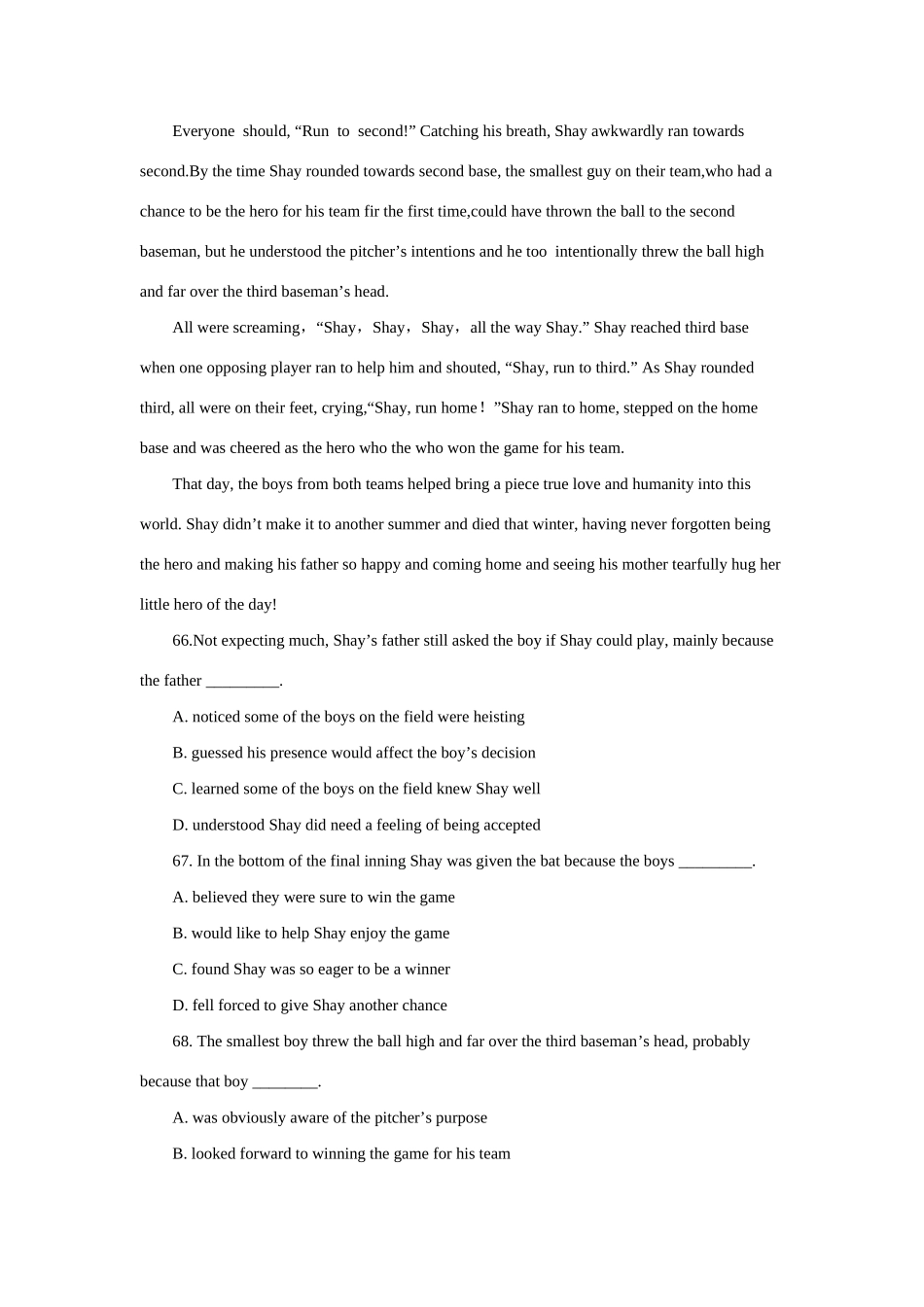 高考英语 阅读理解之故事类试题汇编_第2页