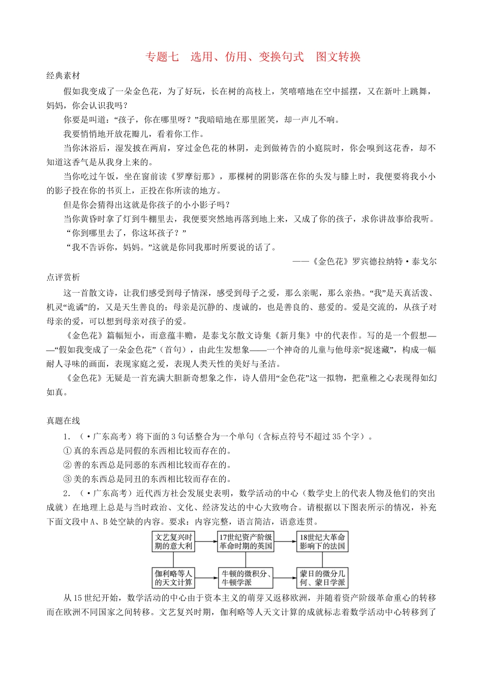 高考语文总复习 专题七选用、仿用、变换句式图文转换 粤教_第1页