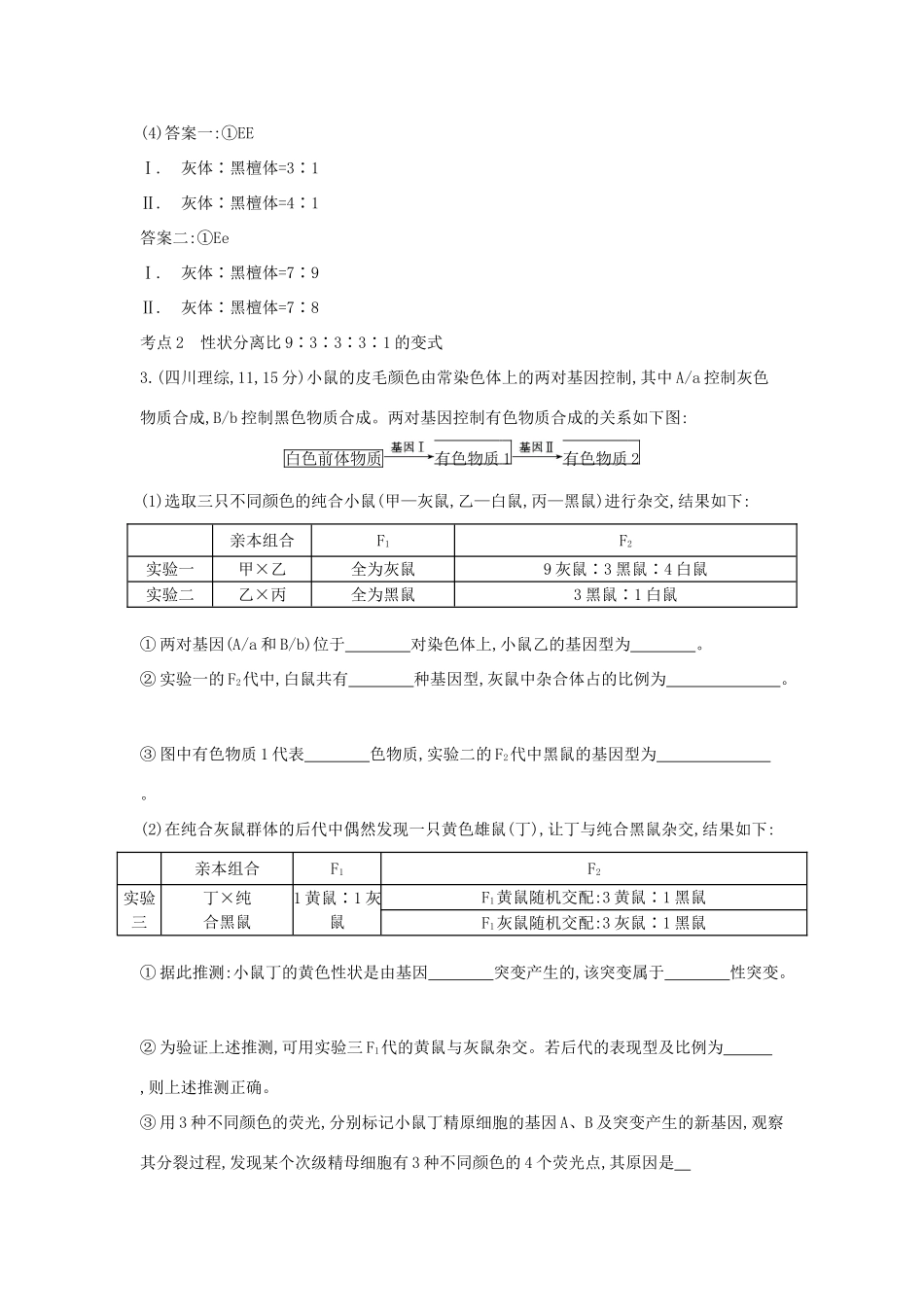 （新课标版）高考生物真题分类汇编 专题12 基因的自由组合定律_第3页