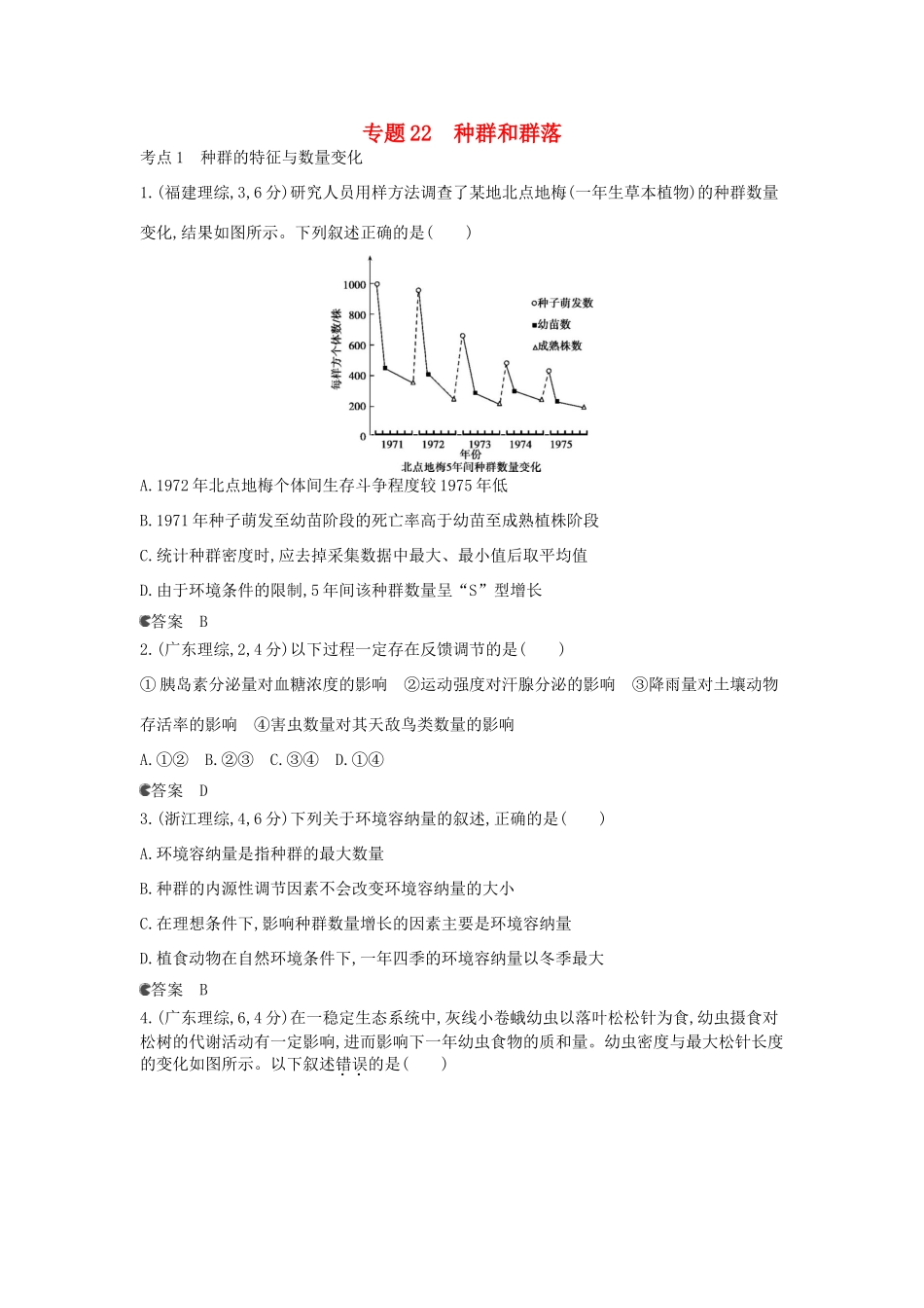 （新课标版）高考生物真题分类汇编 专题22 种群和群落_第1页