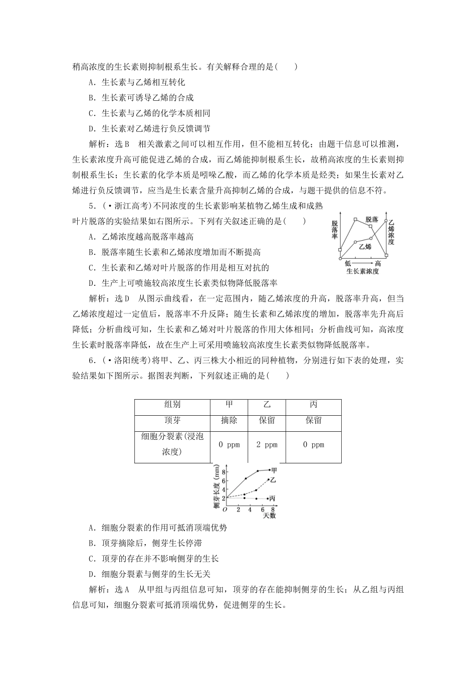高考生物二轮复习 冲刺直击高考 第一部分 专题12 植物生命活动的调节 新人教版 _第2页