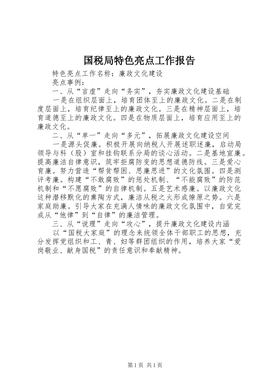 2024年国税局特色亮点工作报告_第1页