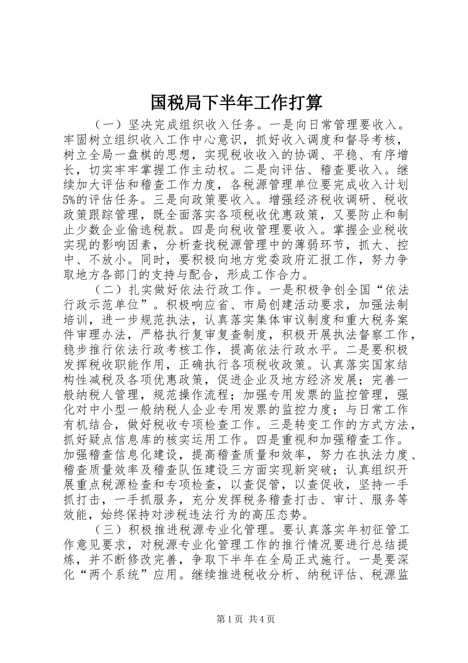 2024年国税局下半年工作打算_第1页