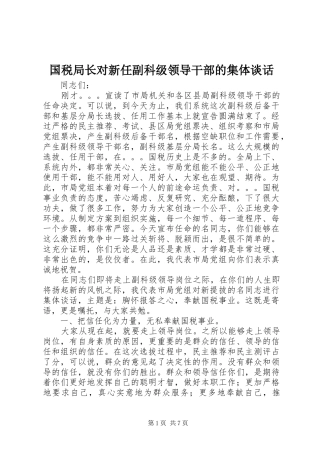 2024年国税局长对新任副科级领导干部的集体谈话