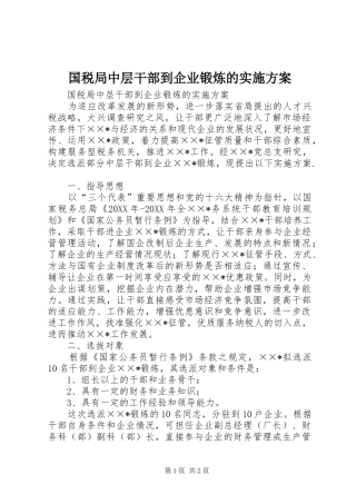 2024年国税局中层干部到企业锻炼的实施方案