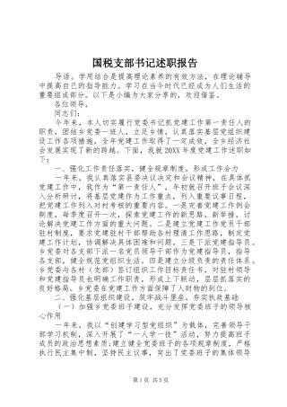 2024年国税支部书记述职报告