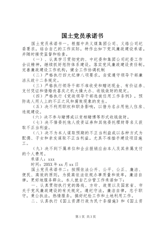 2024年国土党员承诺书