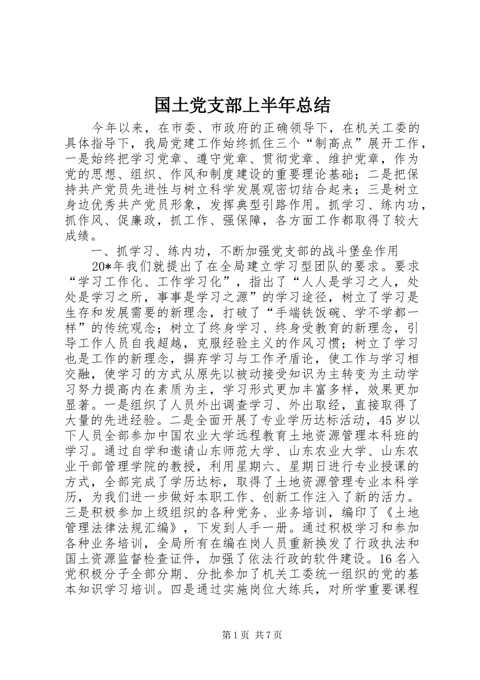 2024年国土党支部上半年总结_第1页