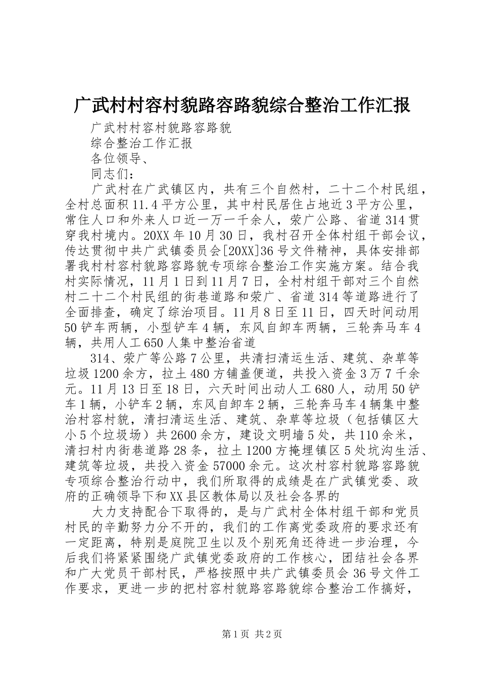 2024年广武村村容村貌路容路貌综合整治工作汇报_第1页