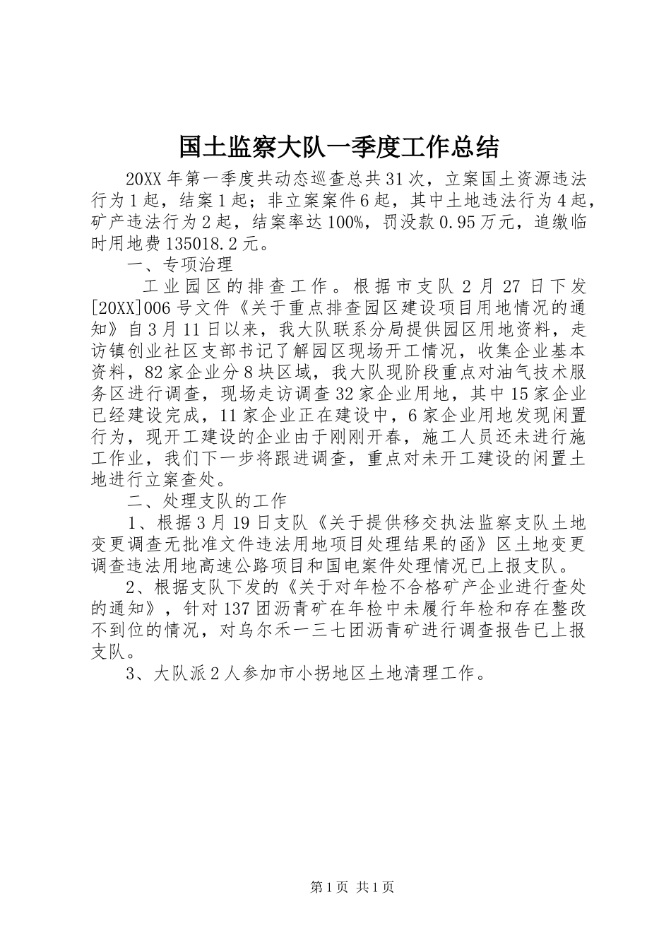 2024年国土监察大队一季度工作总结_第1页