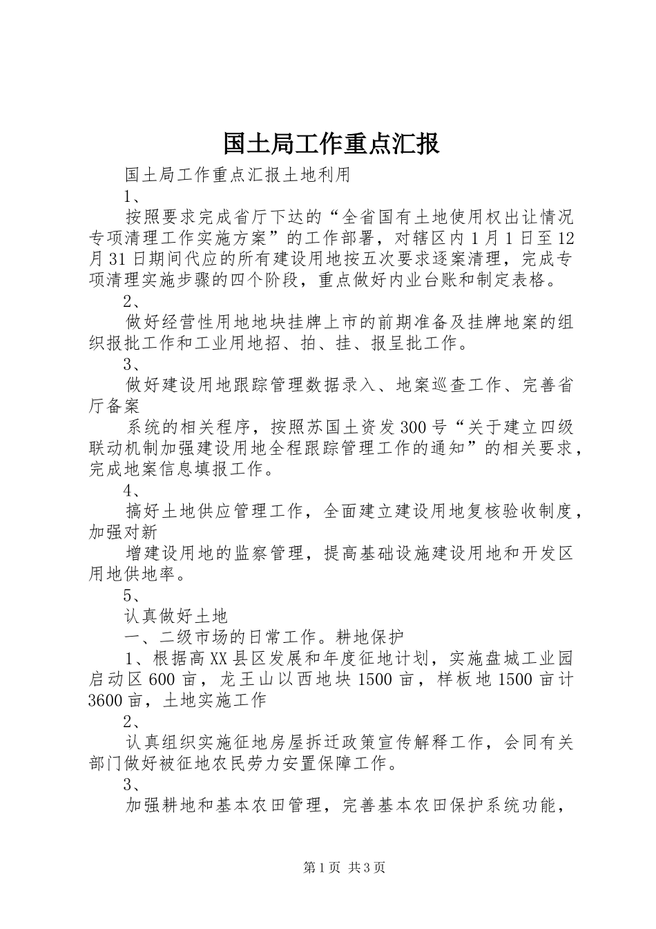 2024年国土局工作重点汇报_第1页