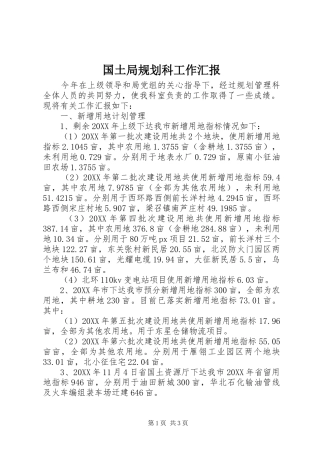 2024年国土局规划科工作汇报