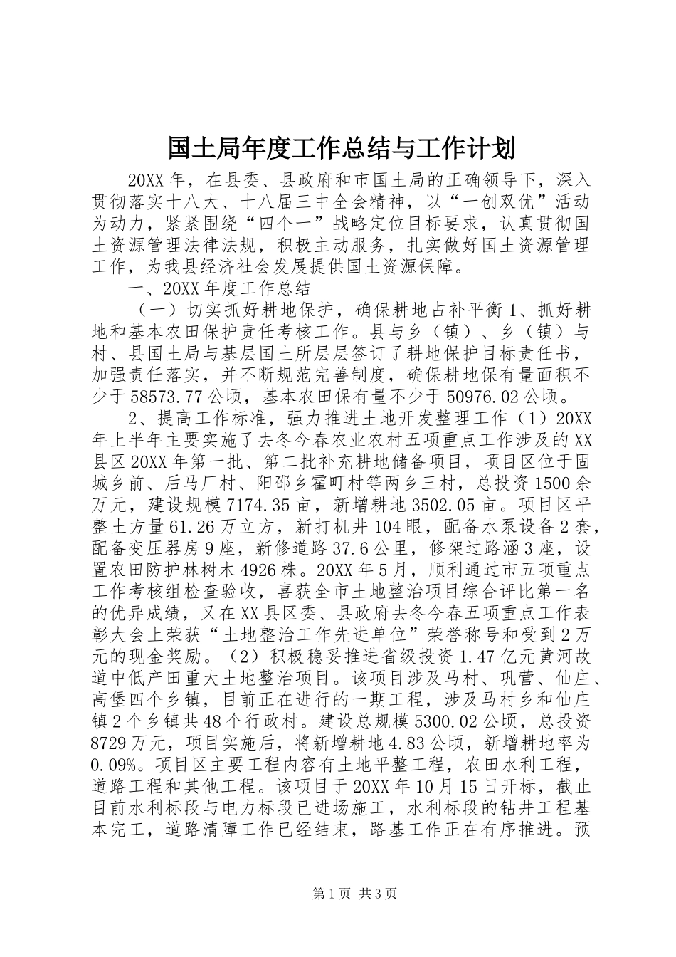 2024年国土局年度工作总结与工作计划_第1页