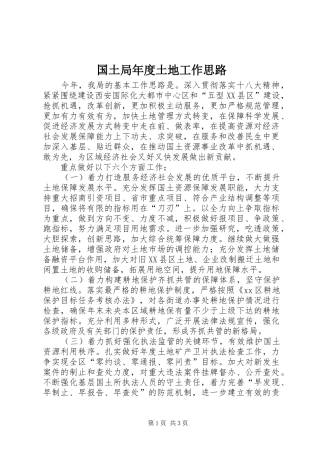 2024年国土局年度土地工作思路