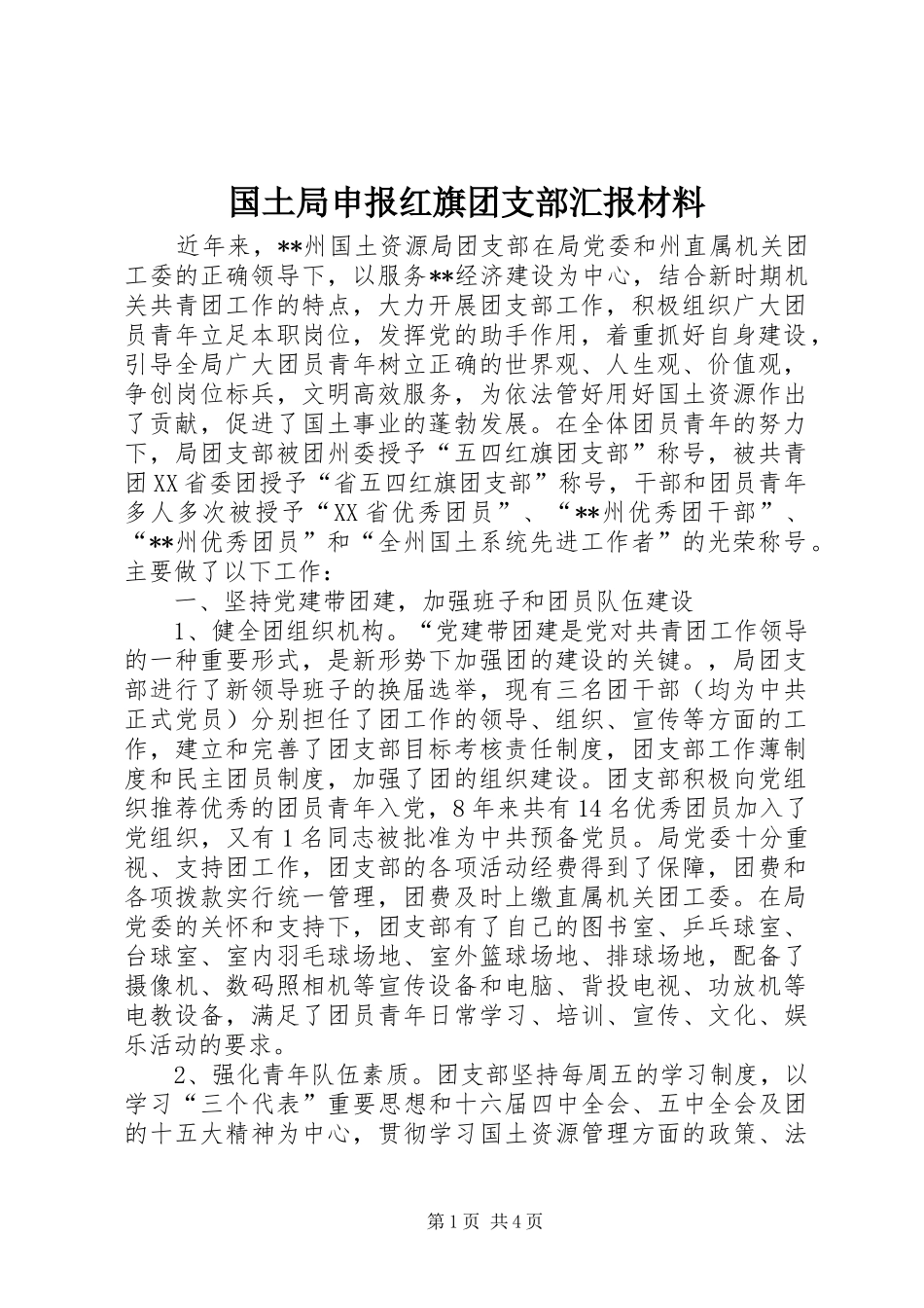 2024年国土局申报红旗团支部汇报材料_第1页