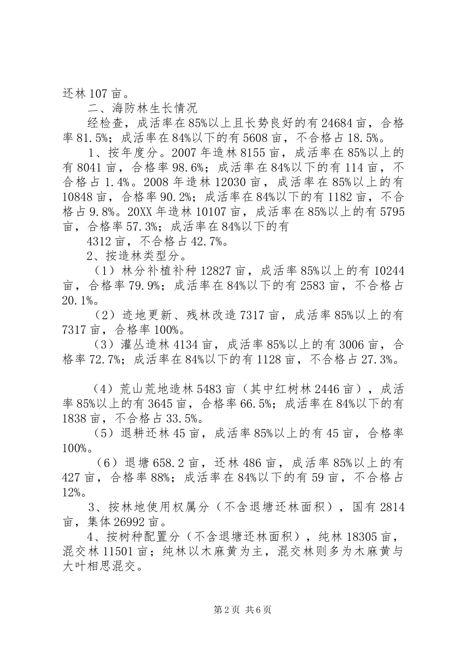 2024年海防林建设情况的自查报告_第2页