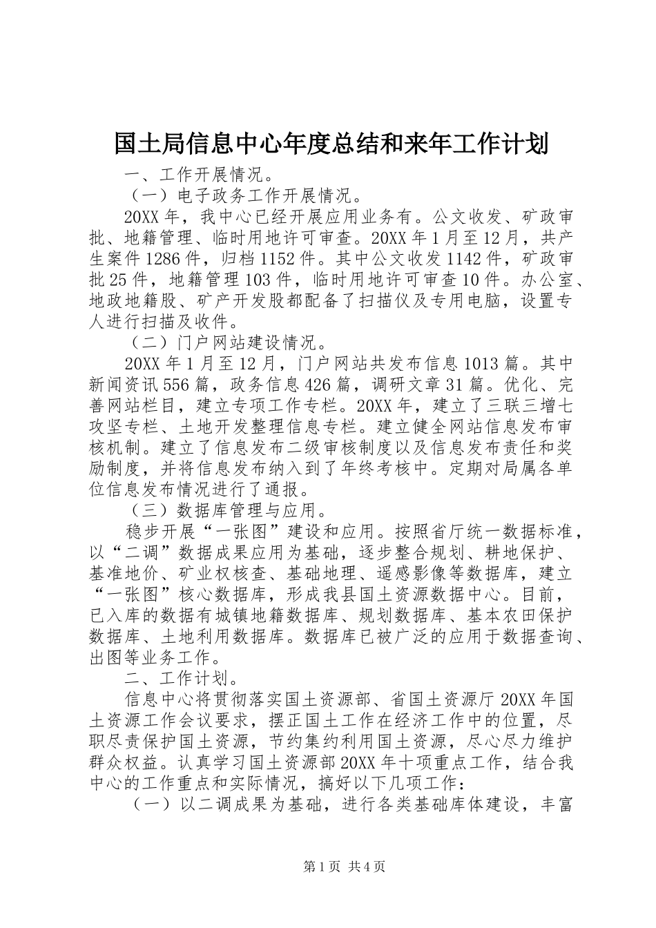 2024年国土局信息中心年度总结和来年工作计划_第1页