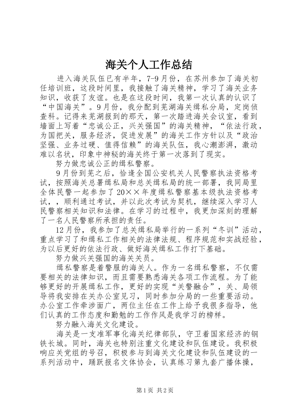 2024年海关个人工作总结_第1页