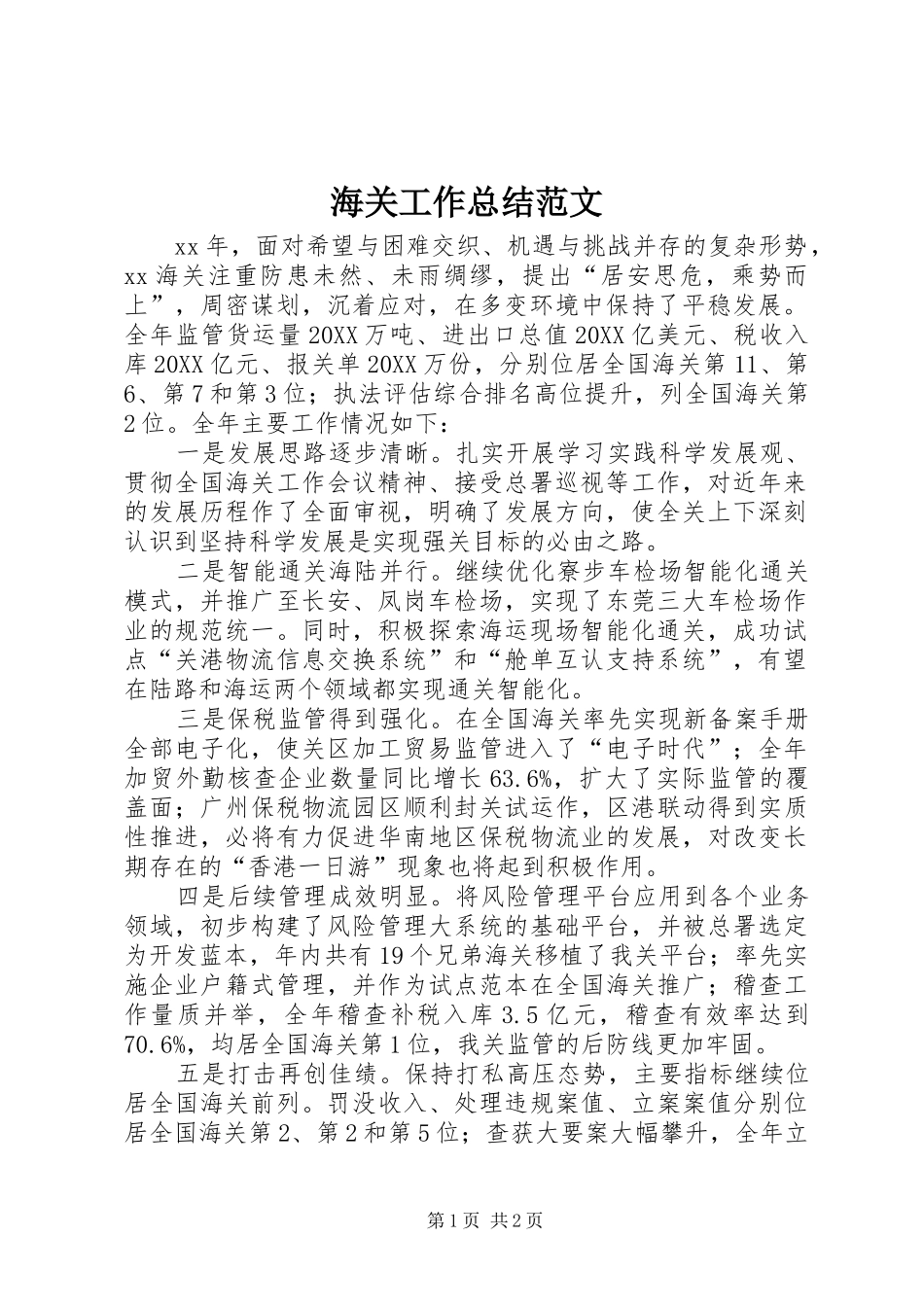 2024年海关工作总结范文_第1页