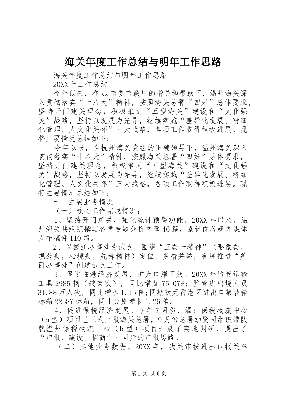 2024年海关年度工作总结与明年工作思路_第1页
