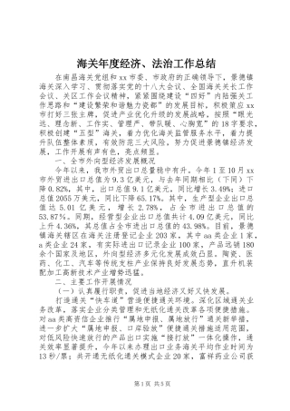 2024年海关年度经济法治工作总结