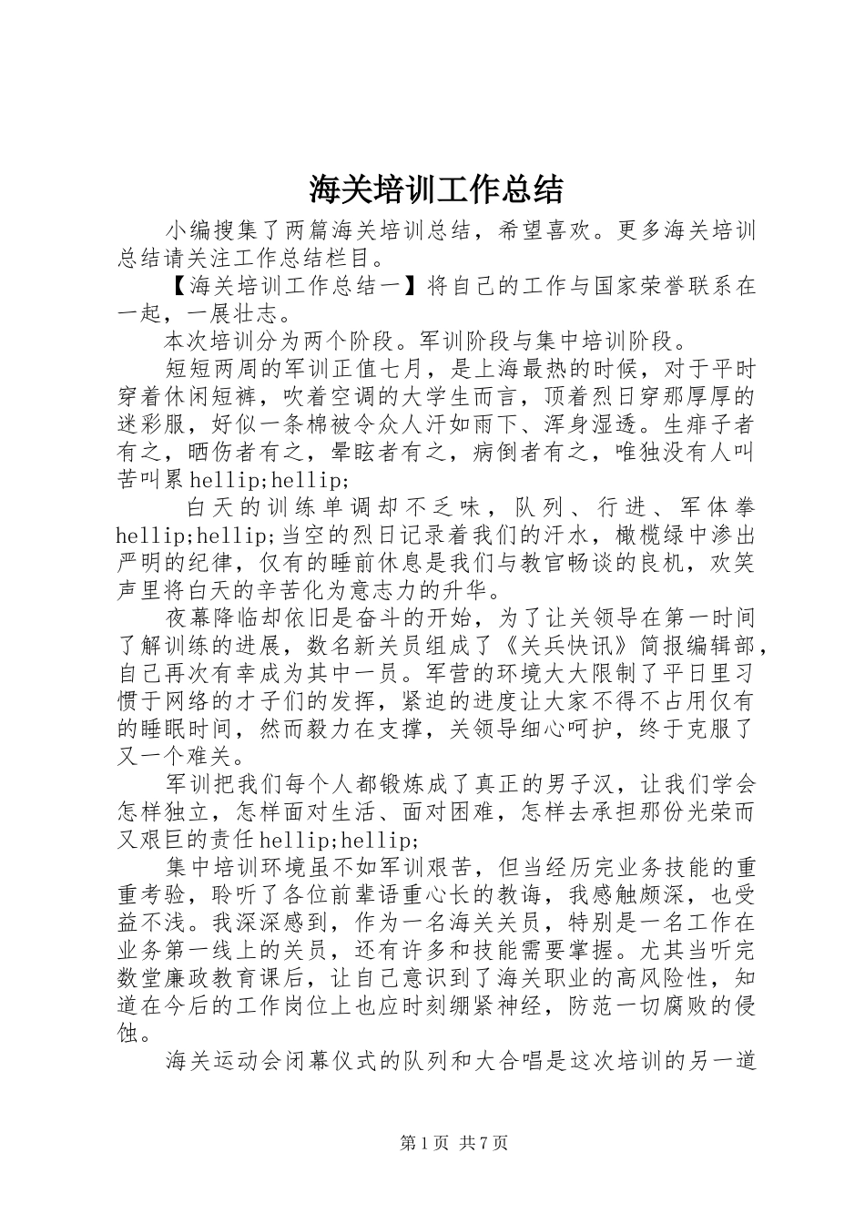 2024年海关培训工作总结_第1页